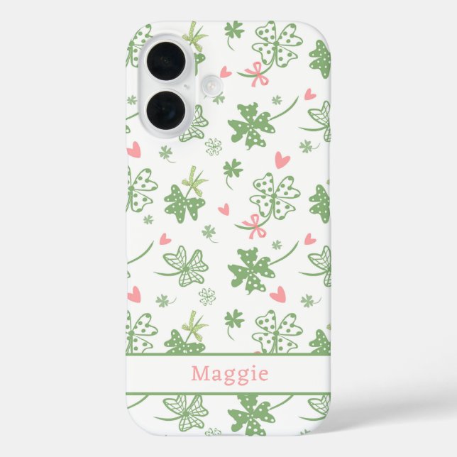 Cute Shamrocks with Pink Bows and Hearts  Case-Mate iPhone Case (Back)