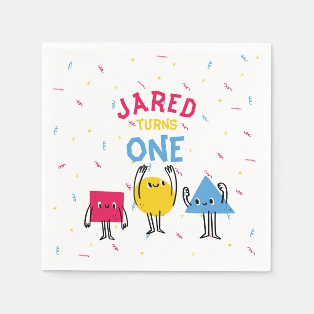 Cute Shapes First Birthday Celebration Napkins (Front)