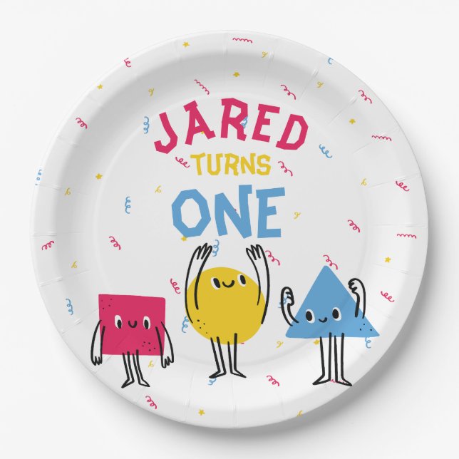 Cute Shapes First Birthday Celebration Paper Plates (Front)