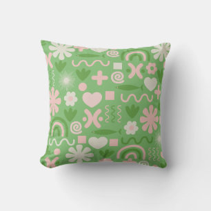 Cute Shapes Lime Green and Pink Pattern Throw Pillow