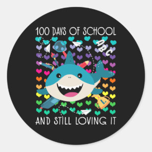 Cute Shark 100 Days Of School And Still Loving It Classic Round Sticker