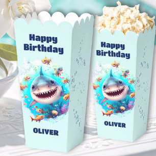 Cute Shark 1st Birthday Name Baby Boy Popcorn Favor Boxes