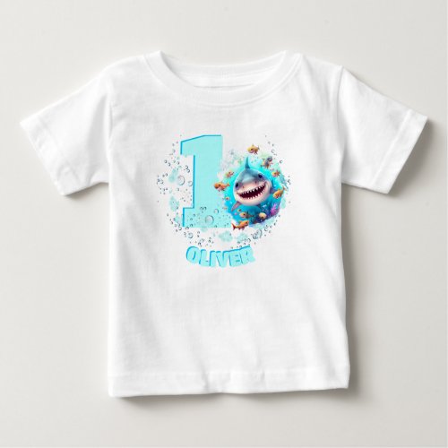 Cute Shark 1st Birthday Personalized Boy Baby T_Shirt