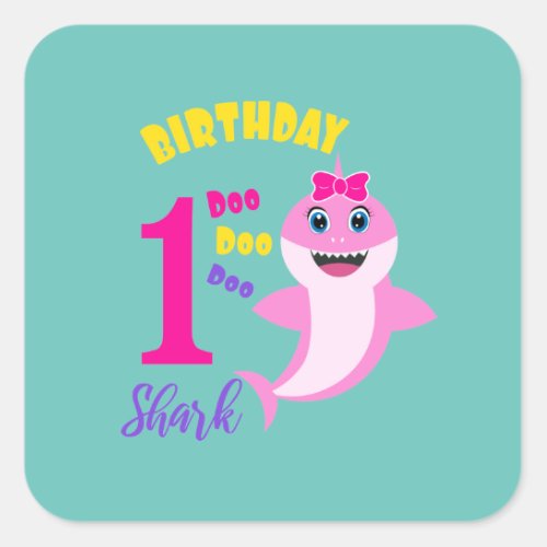 Cute Shark 1st Birthday  Square Sticker