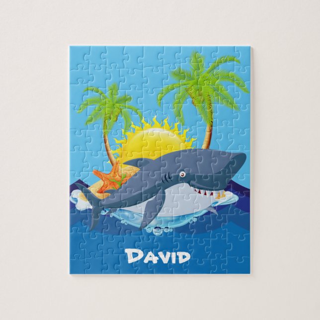 Cute shark add name jigsaw puzzle (Vertical)