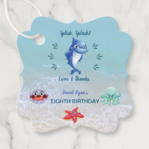 Cute Shark And Friends Boy Pool Birthday Party Favor Tags