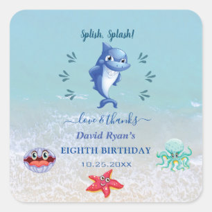 Cute Shark And Friends Boy Pool Birthday Party Square Sticker