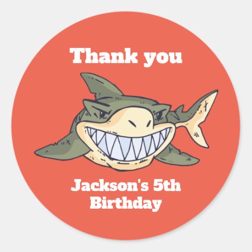 Cute Shark Animal Cartoon Kids Birthday Party Classic Round Sticker