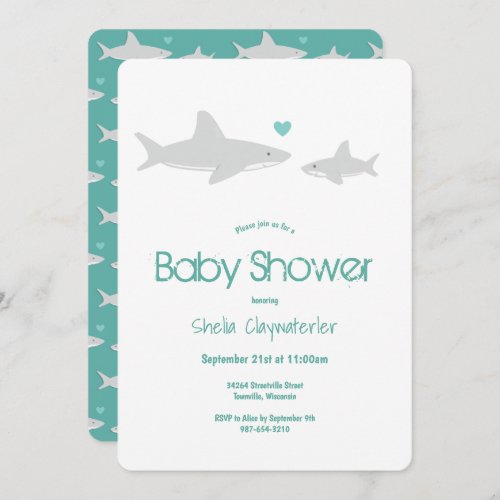 Cute Shark Animal Green Baby Shower Invitation