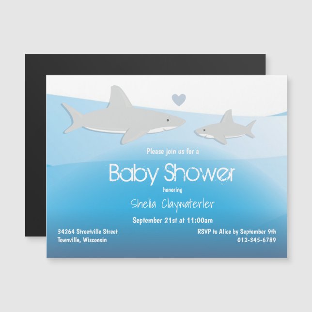 Cute Shark Baby Shower Invitation Magnetic Card (Front/Back)