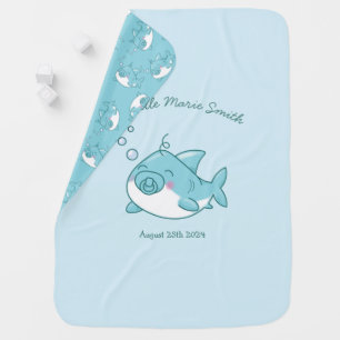 Cute Shark Baby Shower Kawaii Blue Boy Baby Blanket
