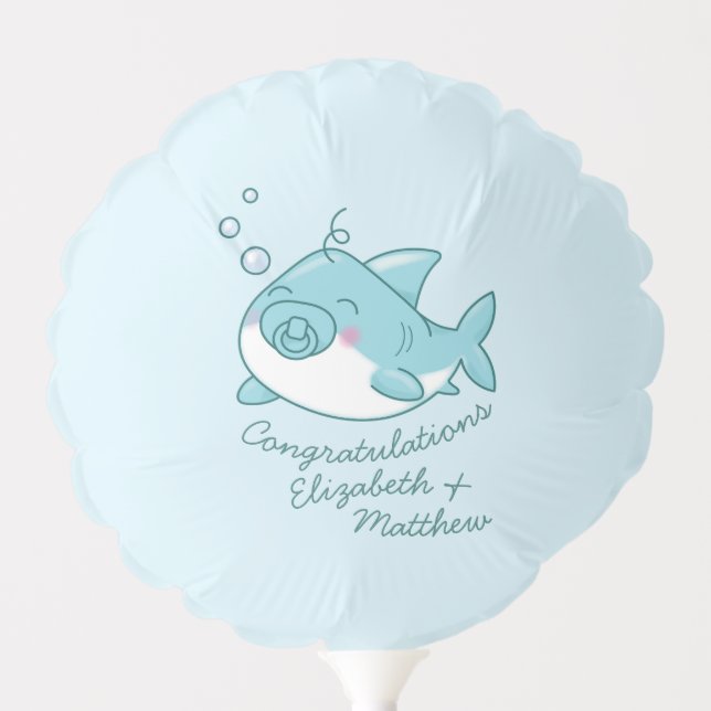 Cute Shark Baby Shower Kawaii Blue Boy Balloon (Front)