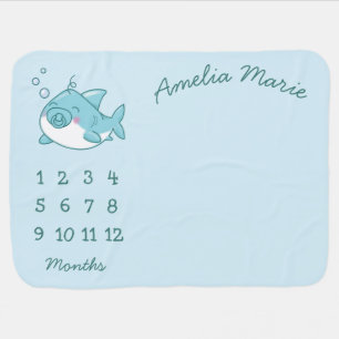 Cute Shark Baby Shower Kawaii Blue Boy Blanket