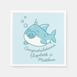 Cute Shark Baby Shower Kawaii Blue Boy Napkins