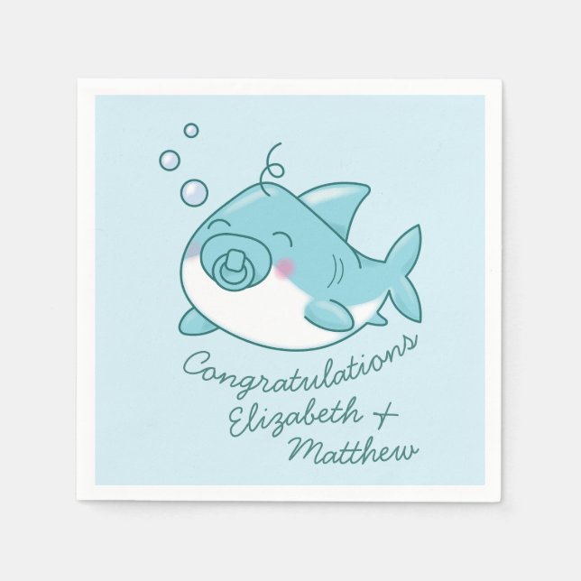 Cute Shark Baby Shower Kawaii Blue Boy Napkins (Front)