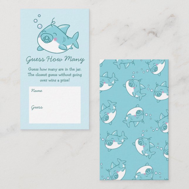 Cute Shark Baby Shower Kawaii Blue Guess How Many Enclosure Card (Front/Back)