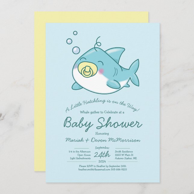 Cute Shark Baby Shower Kawaii Invitation (Front/Back)
