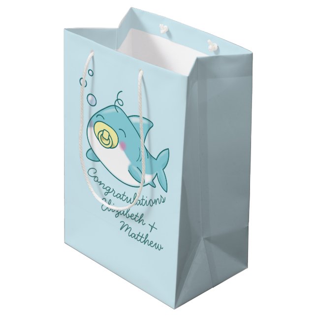 Cute Shark Baby Shower Kawaii Medium Gift Bag (Back Angled)