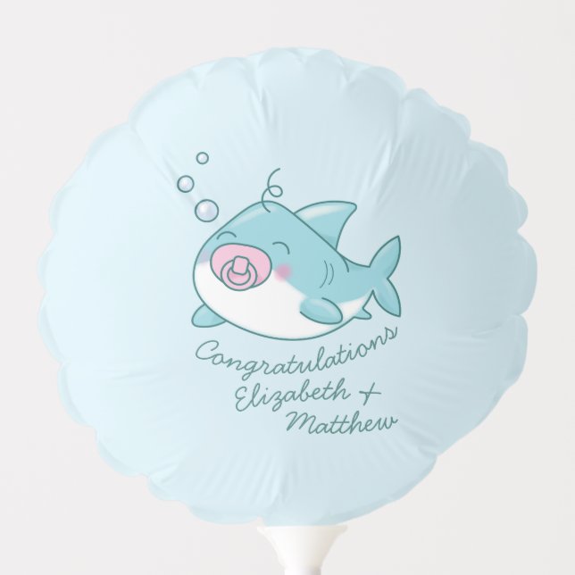 Cute Shark Baby Shower Kawaii Pink Girl Balloon (Front)