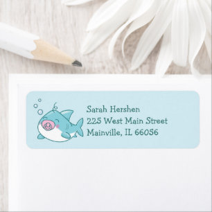 Cute Shark Baby Shower Kawaii Pink Girl Label