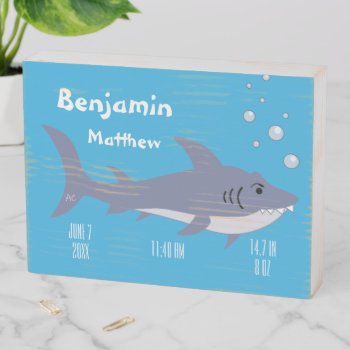 Cute Shark Baby Stats Rustic Wooden Box Sign by ArianeC at Zazzle