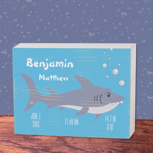 Cute Shark Baby Stats Rustic Wooden Box Sign