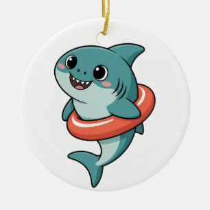 Cute Shark Baby With Float Kids Ceramic Ornament