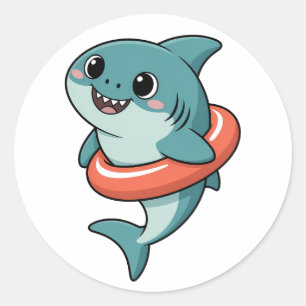 Cute Shark Baby With Float Kids Classic Round Sticker