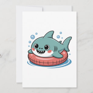 Cute Shark Baby With Float   Kids Invitation