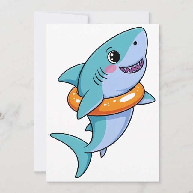 Cute Shark Baby With Float | Kids Invitation (Front)