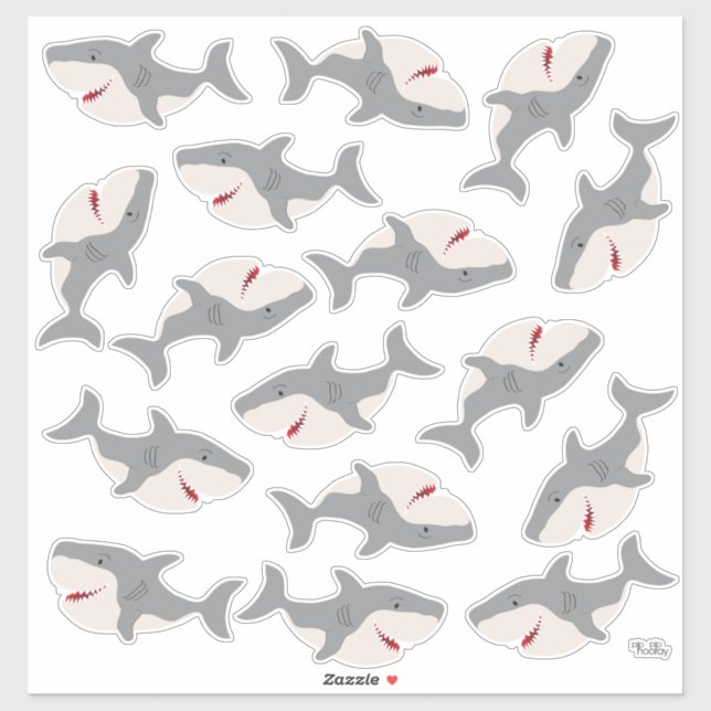 Cute Shark Bait Cartoon Sharks Character Vinyl Sticker (Sheet)