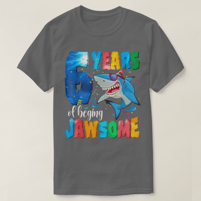 Cute Shark Birthday 6 Year Old Boys Girls 6th Birt T-Shirt (Design Front)