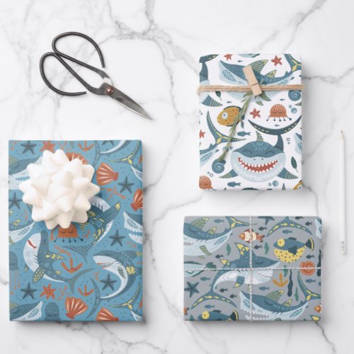 Cute Shark Birthday Boy Gifts Favor Present Wrap Wrapping Paper Sheets