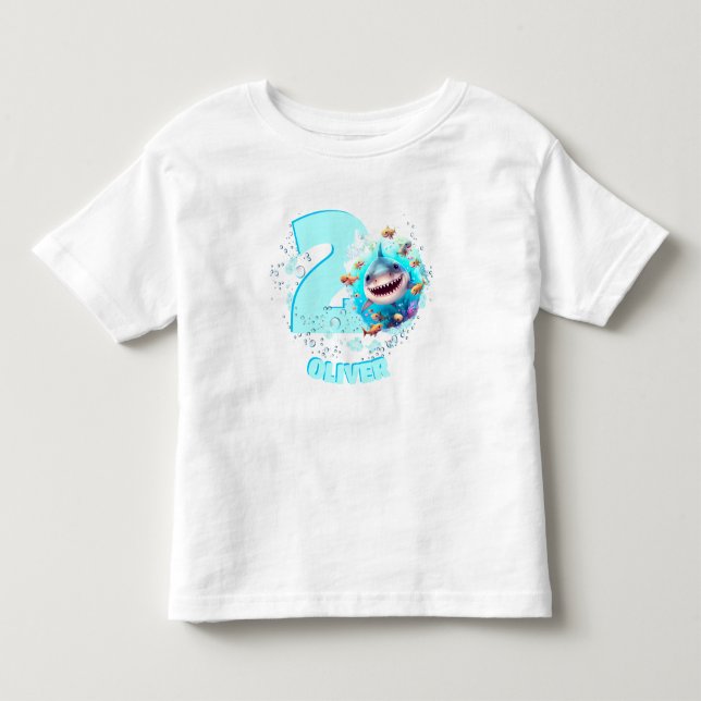 Cute Shark Birthday Custom Age Boy Toddler T-shirt (Front)