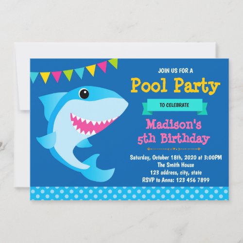 Cute shark birthday invitation