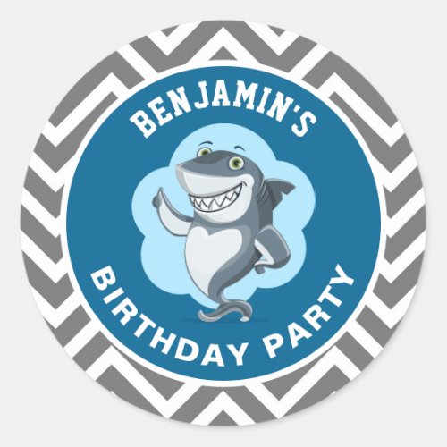 Cute Shark Birthday Party Favor Sticker