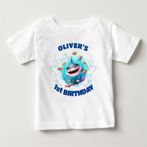 Cute Shark Birthday Personalized Boy  Baby T_Shirt