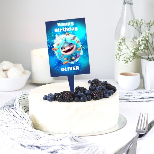 Cute Shark Birthday Personalized Boy  Cake Topper