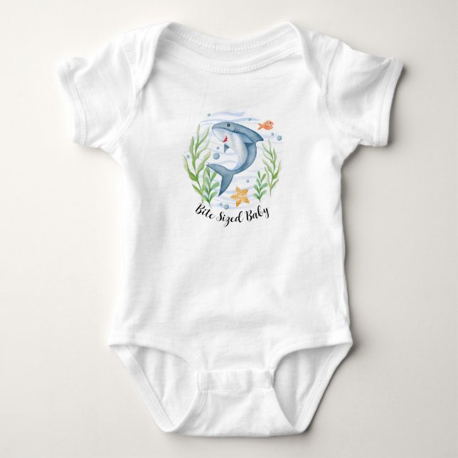 Cute Shark Bite Sized Baby T-Shirt Under the Sea Baby Bodysuit (Front)