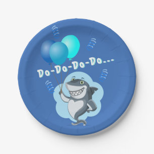Cute Shark Blue Balloons Birthday Paper Plates