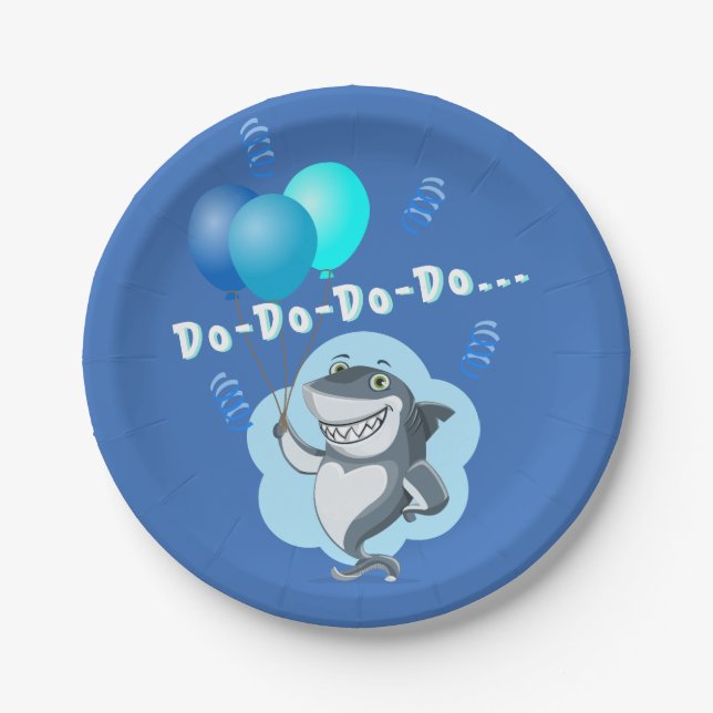 Cute Shark | Blue Balloons Birthday Paper Plates (Front)