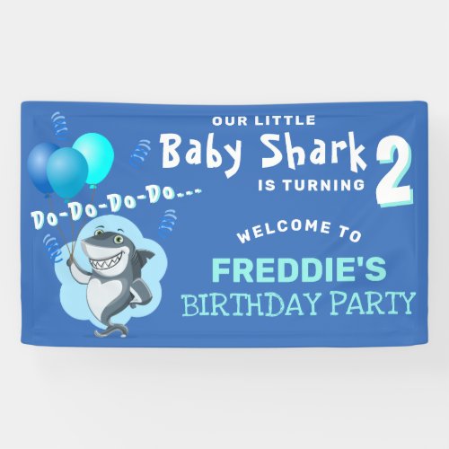 Cute Shark Blue Balloons Birthday Party Banner
