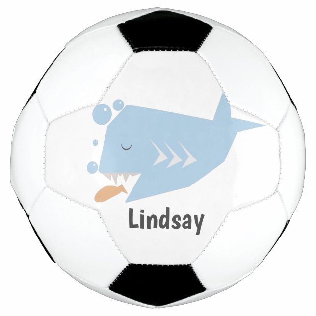 Cute Shark Blue  Monogram Name   Soccer Ball (Front)