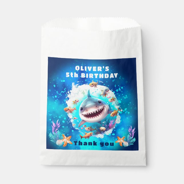 Cute Shark Boy Birthday Blue Party Favor Bags (Front)