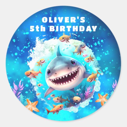 Cute Shark Boy Birthday Blue Stickers