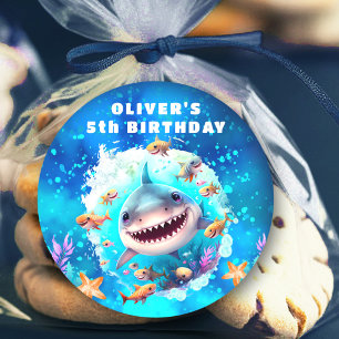 Cute Shark Boy Birthday Blue Stickers