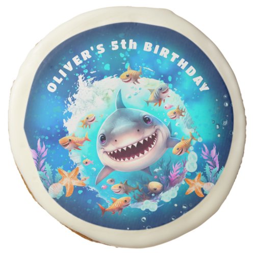 Cute Shark Boy Birthday Party Sugar Cookie