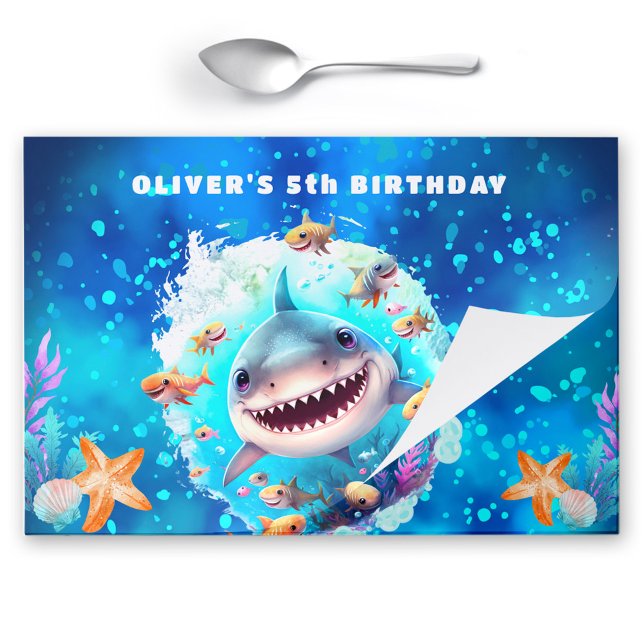 Cute Shark Boy Birthday Tearaway Paper Placemat (Cute Shark Boy Birthday Tearaway Paper Placemat)
