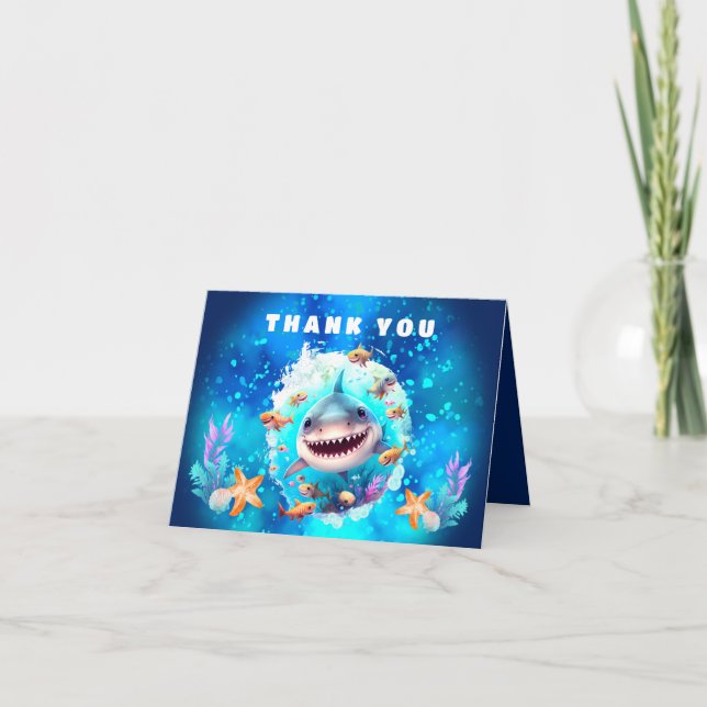 Cute Shark Boy Birthday Thank You Card (Front)
