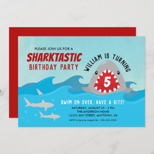 Cute Shark  Boys Birthday Party Invitation